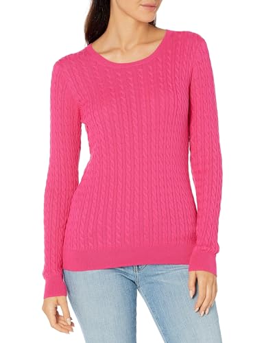 Amazon Essentials Damen Leichter Langarm-Pullover Mit Rundhalsausschnitt Mit Zopfmuster (Erhältlich In Übergröße), Kräftiges Rosa, L von Amazon Essentials