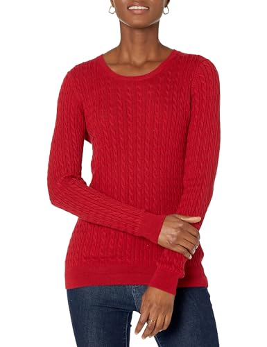 Amazon Essentials Damen Leichter Langarm-Pullover Mit Rundhalsausschnitt Mit Zopfmuster (Erhältlich In Übergröße), Rot, XXL von Amazon Essentials