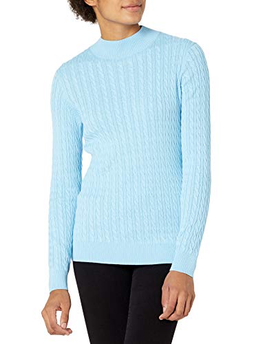Amazon Essentials Damen Leichter Langarm-Pullover mit Stehkragen und Zopfmuster in klassischer Passform, Himmelblau, XL von Amazon Essentials