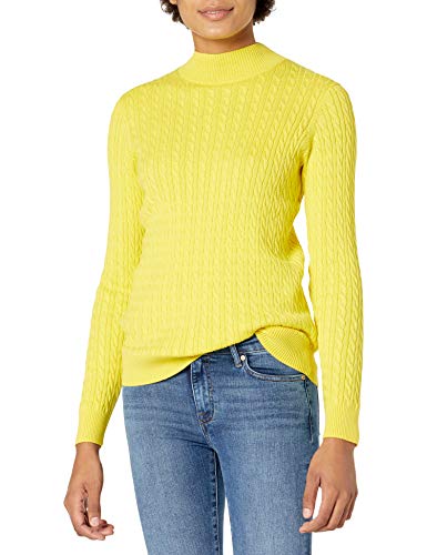 Amazon Essentials Damen Leichter Langarm-Pullover mit Stehkragen und Zopfmuster in klassischer Passform, Kräftiges Gelb, L von Amazon Essentials