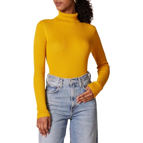 Amazon Essentials Damen Leichter Langarm-Rollkragenpullover mit schmaler Passform, Gold, L von Amazon Essentials