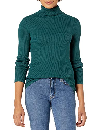 Amazon Essentials Damen Leichter Langarm-Rollkragenpullover mit schmaler Passform, Tannengrün, XS von Amazon Essentials
