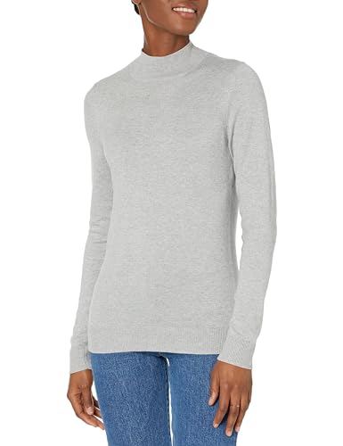 Amazon Essentials Damen Leichter Pullover mit Stehkragen (in Übergröße erhältlich), Hellgrau Meliert, XL von Amazon Essentials