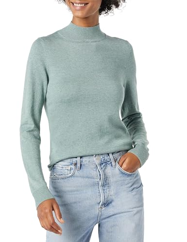 Amazon Essentials Damen Leichter Pullover mit Stehkragen (in Übergröße erhältlich), Salbeigrün Meliert, XXL von Amazon Essentials