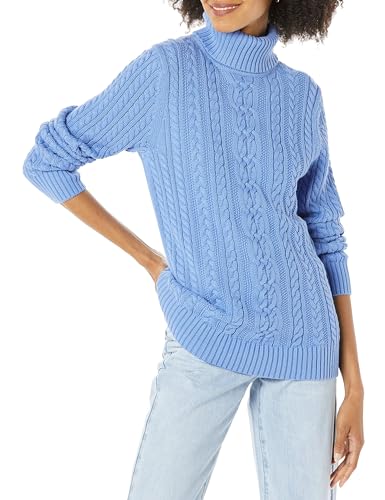 Amazon Essentials Damen Leichter Rollkragenpullover Mit Zopfmuster (Erhältlich In Übergröße), Blau, M von Amazon Essentials