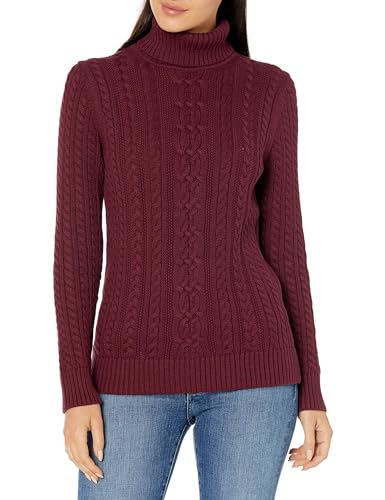 Amazon Essentials Damen Leichter Rollkragenpullover Mit Zopfmuster (Erhältlich In Übergröße), Burgunderrot, XS von Amazon Essentials