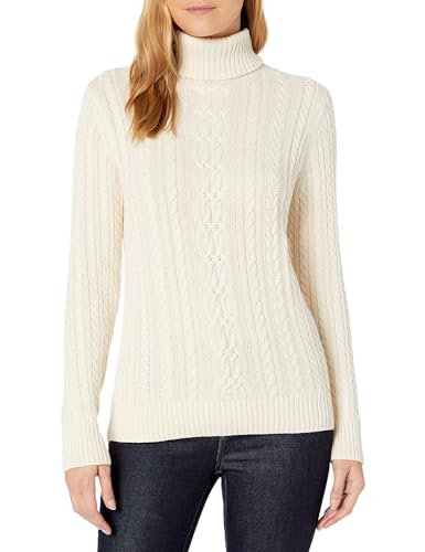 Amazon Essentials Damen Leichter Rollkragenpullover Mit Zopfmuster (Erhältlich In Übergröße), Creme, S von Amazon Essentials