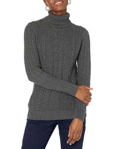 Amazon Essentials Damen Leichter Rollkragenpullover Mit Zopfmuster (Erhältlich In Übergröße), Dunkelgrau Meliert, M von Amazon Essentials