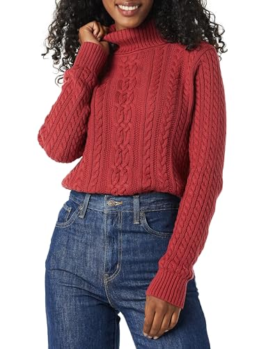 Amazon Essentials Damen Leichter Rollkragenpullover Mit Zopfmuster (Erhältlich In Übergröße), Dunkelrot, S von Amazon Essentials
