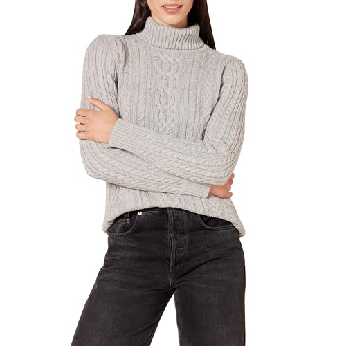 Amazon Essentials Damen Leichter Rollkragenpullover Mit Zopfmuster (Erhältlich In Übergröße), Hellgrau Meliert, L von Amazon Essentials