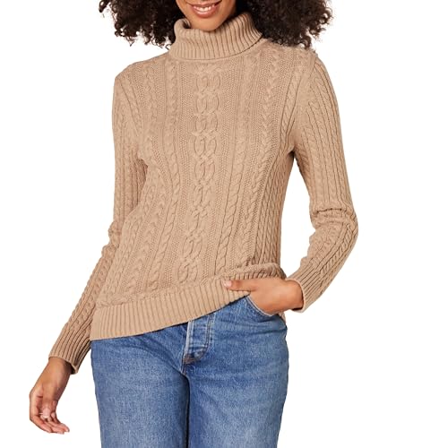 Amazon Essentials Damen Leichter Rollkragenpullover Mit Zopfmuster (Erhältlich In Übergröße), Kamelbraun Meliert, XL Große Größen von Amazon Essentials