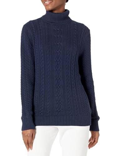 Amazon Essentials Damen Leichter Rollkragenpullover Mit Zopfmuster (Erhältlich In Übergröße), Marineblau, M von Amazon Essentials