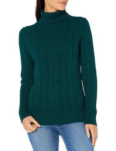 Amazon Essentials Damen Leichter Rollkragenpullover Mit Zopfmuster (Erhältlich In Übergröße), Tannengrün, M von Amazon Essentials