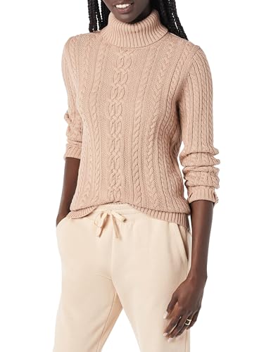 Amazon Essentials Damen Leichter Rollkragenpullover Mit Zopfmuster (Erhältlich In Übergröße), Taupe Meliert, XXL von Amazon Essentials