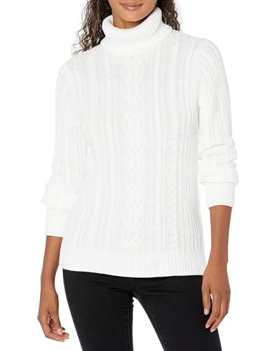 Amazon Essentials Damen Leichter Rollkragenpullover Mit Zopfmuster (Erhältlich In Übergröße), Weiß, L von Amazon Essentials