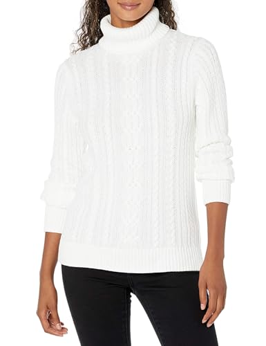 Amazon Essentials Damen Leichter Rollkragenpullover Mit Zopfmuster (Erhältlich In Übergröße), Weiß, XXL von Amazon Essentials