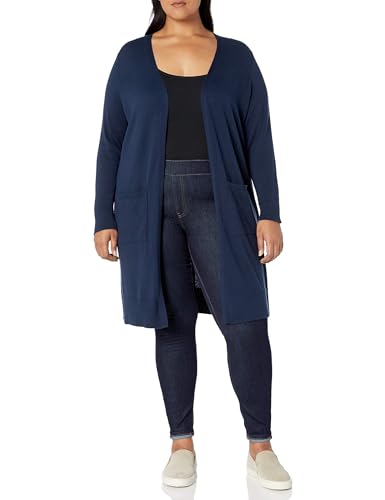 Amazon Essentials Damen Leichter, Länger Geschnittener, Langärmliger Cardigan-Pullover Mit Offener Vorderseite (In Übergröße Erhältlich), Marineblau, XL Große Größen von Amazon Essentials