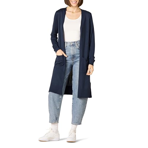 Amazon Essentials Damen Leichter, Länger Geschnittener, Langärmliger Cardigan-Pullover Mit Offener Vorderseite (In Übergröße Erhältlich), Marineblau, XXL von Amazon Essentials