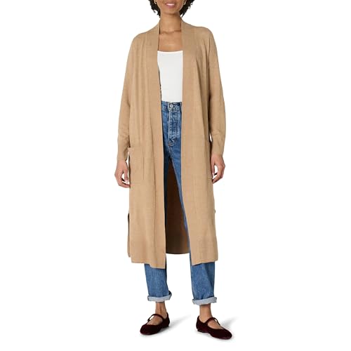 Amazon Essentials Damen Leichter Cardigan in regulärer Passform und Staubmantellänge, Kamelbraun Meliert, S von Amazon Essentials