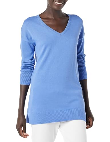 Amazon Essentials Damen Leichter Tunika-Pullover Mit Langen Ärmeln Und V-Ausschnitt (Erhältlich In Übergröße), Blau, L von Amazon Essentials