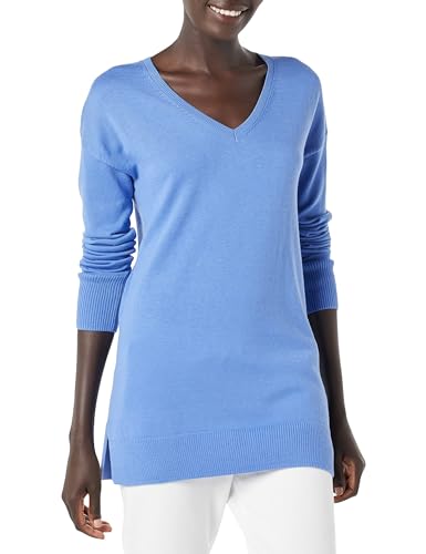 Amazon Essentials Damen Leichter Tunika-Pullover Mit Langen Ärmeln Und V-Ausschnitt (Erhältlich In Übergröße), Blau, XS von Amazon Essentials