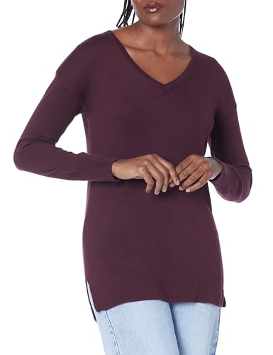 Amazon Essentials Damen Leichter Tunika-Pullover Mit Langen Ärmeln Und V-Ausschnitt (Erhältlich In Übergröße), Burgunderrot, XL von Amazon Essentials