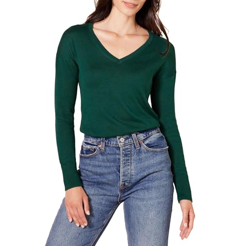 Amazon Essentials Damen Leichter Tunika-Pullover Mit Langen Ärmeln Und V-Ausschnitt (Erhältlich In Übergröße), Dunkelgrün, M von Amazon Essentials