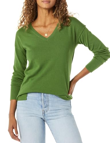 Amazon Essentials Damen Leichter Tunika-Pullover Mit Langen Ärmeln Und V-Ausschnitt (Erhältlich In Übergröße), Grün, M von Amazon Essentials