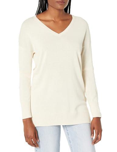 Amazon Essentials Damen Leichter Tunika-Pullover Mit Langen Ärmeln Und V-Ausschnitt (Erhältlich In Übergröße), Haferbeige Meliert, XL von Amazon Essentials