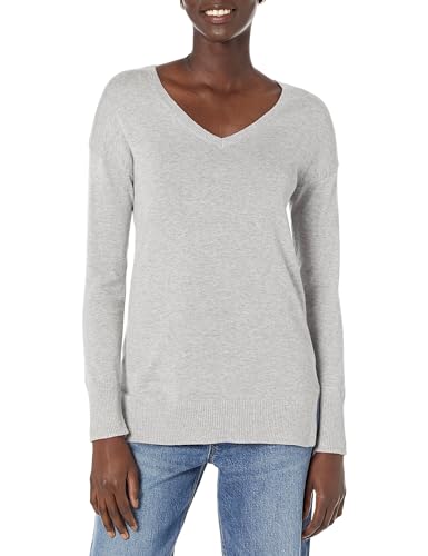 Amazon Essentials Damen Leichter Tunika-Pullover Mit Langen Ärmeln Und V-Ausschnitt (Erhältlich In Übergröße), Hellgrau Meliert, XXL von Amazon Essentials