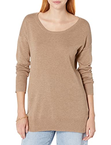 Amazon Essentials Damen Leichter, langärmliger Tunika-Pullover mit U-Ausschnitt (in Übergröße erhältlich), Kamelbraun Meliert, S von Amazon Essentials