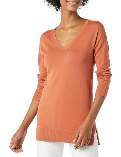 Amazon Essentials Damen Leichter Tunika-Pullover Mit Langen Ärmeln Und V-Ausschnitt (Erhältlich In Übergröße), Karamell, L von Amazon Essentials