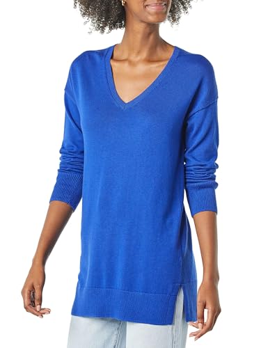 Amazon Essentials Damen Leichter Tunika-Pullover Mit Langen Ärmeln Und V-Ausschnitt (Erhältlich In Übergröße), Kräftiges Blau, L von Amazon Essentials