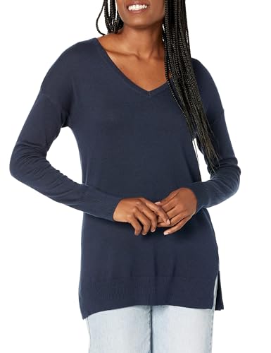 Amazon Essentials Damen Leichter Tunika-Pullover Mit Langen Ärmeln Und V-Ausschnitt (Erhältlich In Übergröße), Marineblau, S von Amazon Essentials