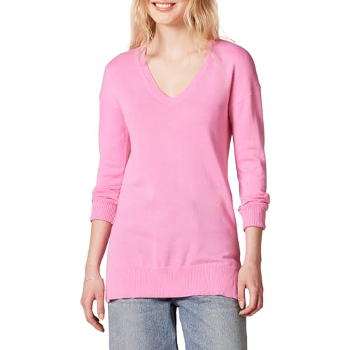 Amazon Essentials Damen Leichter Tunika-Pullover Mit Langen Ärmeln Und V-Ausschnitt (Erhältlich In Übergröße), Rosa, L von Amazon Essentials