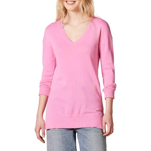 Amazon Essentials Damen Leichter Tunika-Pullover Mit Langen Ärmeln Und V-Ausschnitt (Erhältlich In Übergröße), Rosa, S von Amazon Essentials