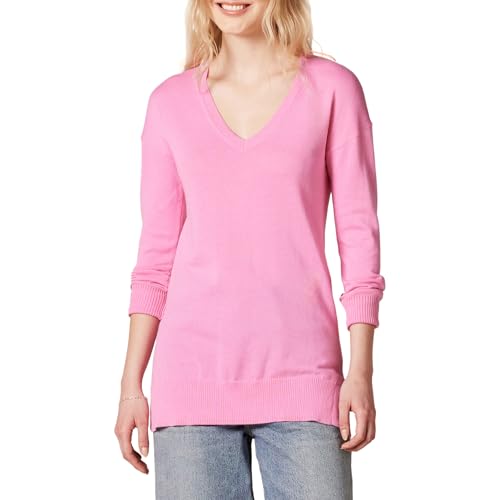 Amazon Essentials Damen Leichter Tunika-Pullover Mit Langen Ärmeln Und V-Ausschnitt (Erhältlich In Übergröße), Rosa, XXL Große Größen von Amazon Essentials