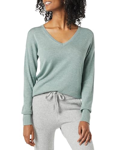 Amazon Essentials Damen Leichter Tunika-Pullover Mit Langen Ärmeln Und V-Ausschnitt (Erhältlich In Übergröße), Salbeigrün Meliert, L von Amazon Essentials