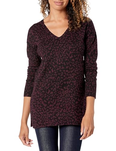 Amazon Essentials Damen Leichter Tunika-Pullover Mit Langen Ärmeln Und V-Ausschnitt (Erhältlich In Übergröße), Schwarz Tiermuster, XS von Amazon Essentials