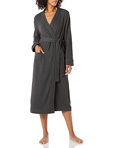 Amazon Essentials Damen Leichter Waffel-Bademantel, Lang (Erhältlich In Übergröße), Dunkelgrau Meliert, XXL Große Größen von Amazon Essentials