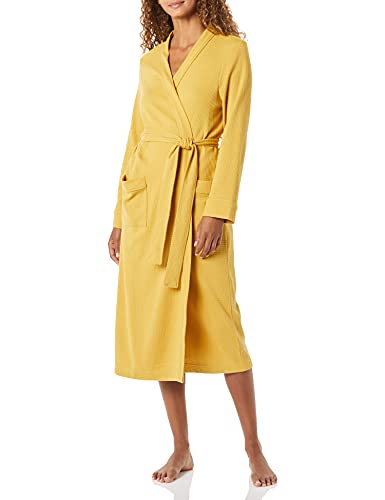 Amazon Essentials Damen Leichter Waffel-Bademantel, Lang (Erhältlich In Übergröße), Senfgelb, XXL von Amazon Essentials