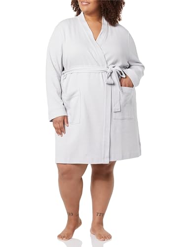 Amazon Essentials Damen Leichter Waffel-Bademantel, Mittellang (Erhältlich In Übergröße), Hellgrau, XXL von Amazon Essentials