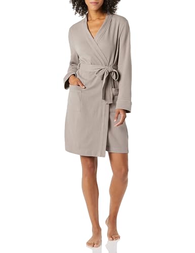 Amazon Essentials Damen Leichter Waffel-Bademantel, Mittellang (Erhältlich In Übergröße), Rauchgrau, XS von Amazon Essentials