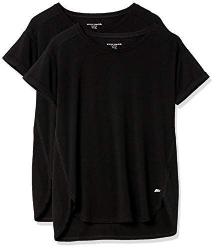 Amazon Essentials Damen Leichtes Fitness-T-Shirt mit Rundhalsausschnitt und lockerer Passform (in Übergröße erhältlich), 2er-Pack, Schwarz, L von Amazon Essentials