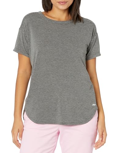 Amazon Essentials Damen Leichtes Fitness-T-Shirt mit Rundhalsausschnitt und lockerer Passform (in Übergröße erhältlich), Dunkelgrau Meliert Streifen, M von Amazon Essentials