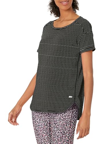 Amazon Essentials Damen Leichtes Fitness-T-Shirt mit Rundhalsausschnitt und lockerer Passform (in Übergröße erhältlich), Schwarz Streifen, XXL von Amazon Essentials