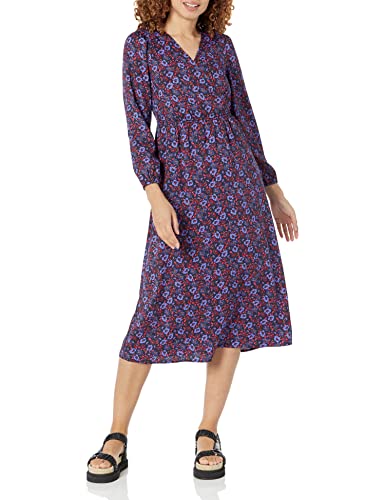 Amazon Essentials Damen Leichtes Georgette-Midikleid mit Langen Ärmeln und V-Ausschnitt (in Übergröße erhältlich), Dunkelblau Stiefmütterchen, 6XL Große Größen von Amazon Essentials