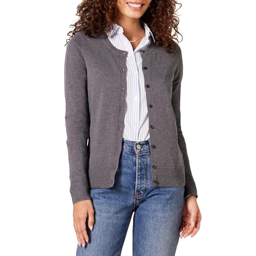 Amazon Essentials Damen Leichte Rundhalsstrickjacke (Erhältlich In Übergröße), Kohlegrau Meliert, XL von Amazon Essentials