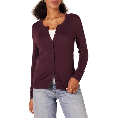 Amazon Essentials Damen Leichte Rundhalsstrickjacke (Erhältlich In Übergröße), Burgunderrot, S von Amazon Essentials