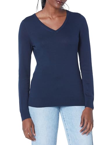 Amazon Essentials Damen Leichter, Langärmeliger Pullover Mit V-Ausschnitt, Klassischer Schnitt (Erhältlich In Übergröße), Marineblau, XL von Amazon Essentials